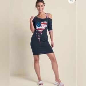 Venus Graphic Lounge Dress Cold Shoulder Freedom Blue Red 4th of July Medium